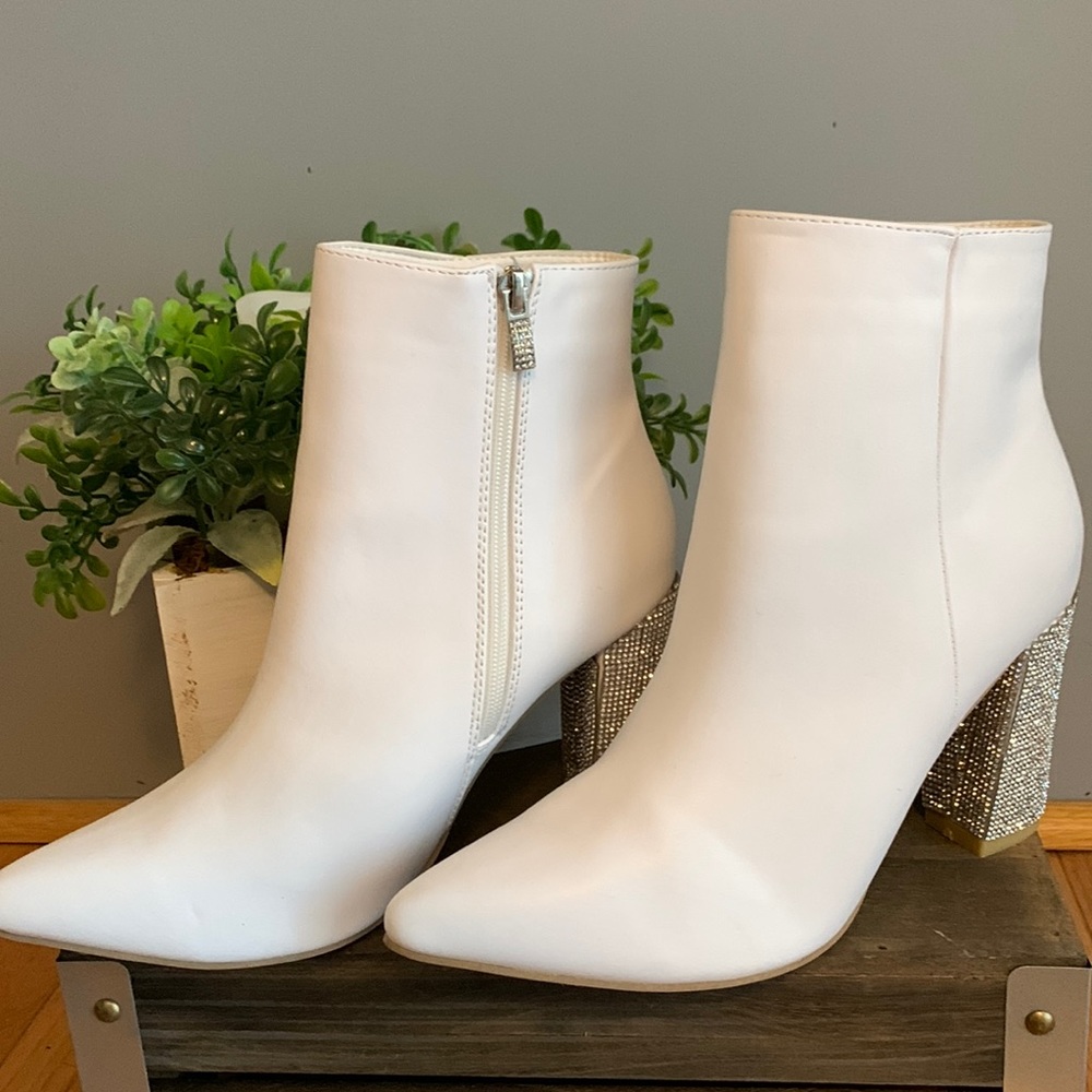 White Fancy Boots with Sparkle Heel